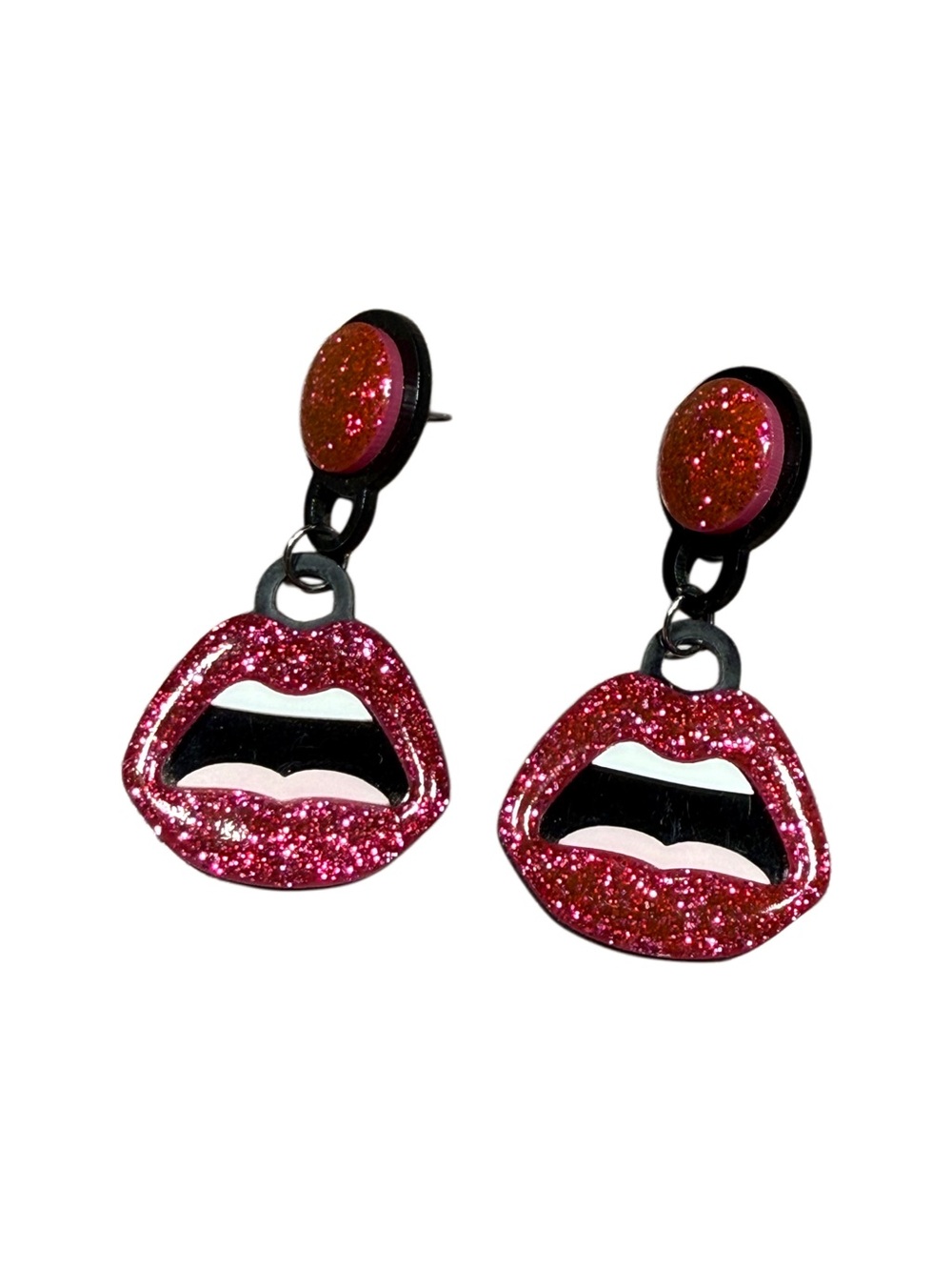 Pink Glitter Lip Drop Earrings